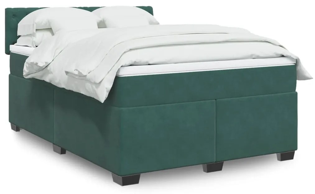 vidaXL Cama com molas/colchão 140x190 cm veludo verde-escuro