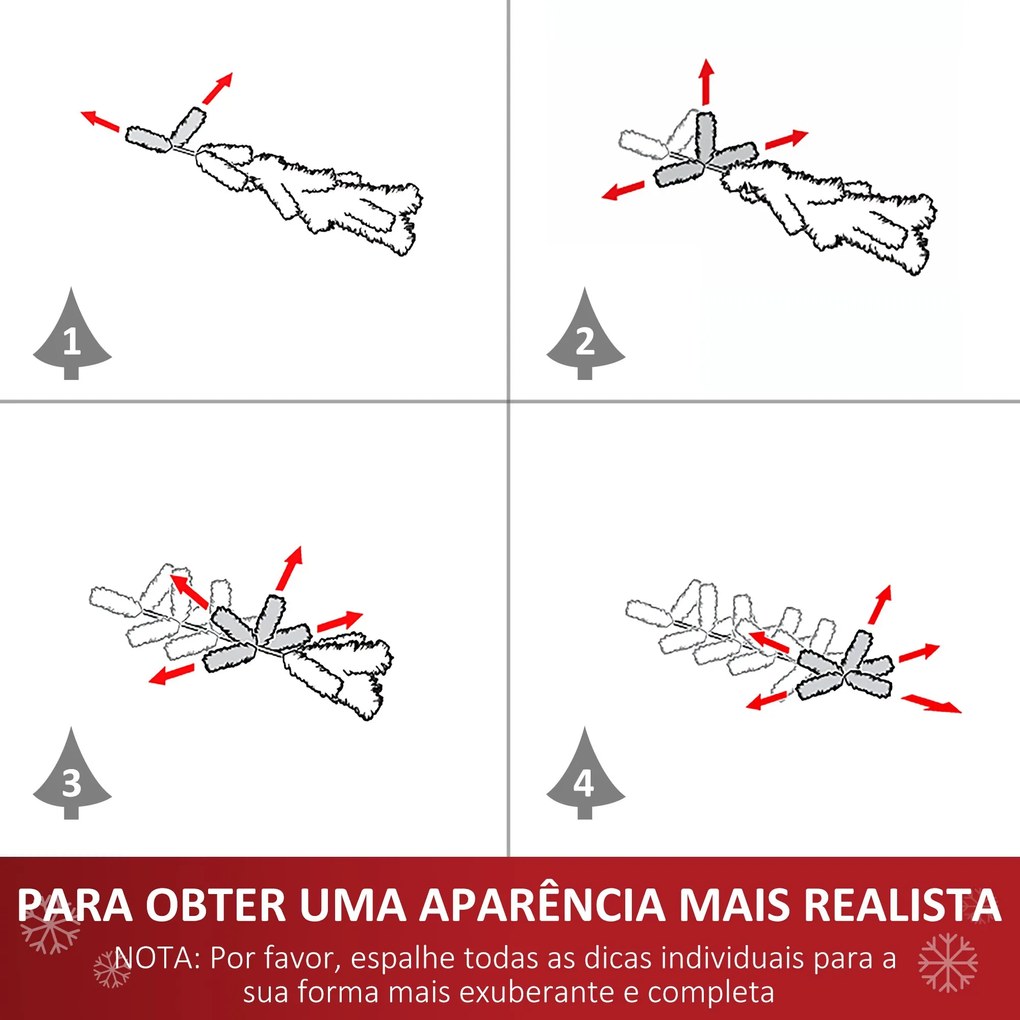 HOMCOM Árvore de Natal Artificial 180cm Ignífugo com 624 Ramos 48 Deco