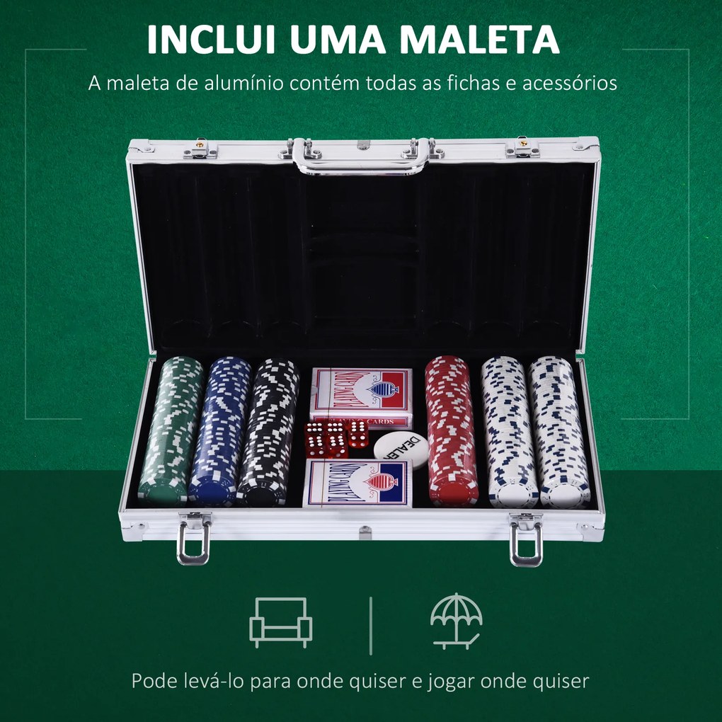 Mala de Poker Profissional com 300 Fichas Jogo de Poker com Mala de Alumínio 5 Dados 2 Baralhos de Cartas e 1 Ficha de Dealer 38x20,5x6,5cm Multicor