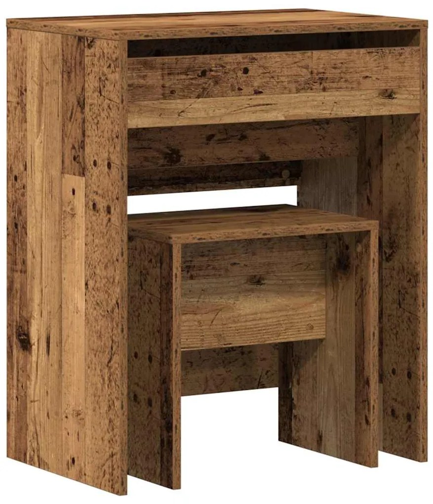 Mesa de Maquilhagem com Espelho Madeira Velha Madeira de Engenharia