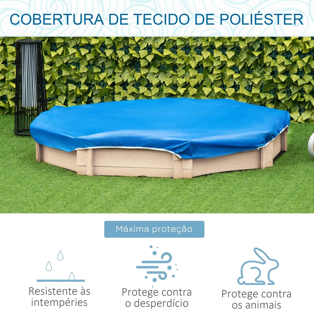 Caixa de Areia de Madeira para Crianças Caixa de Areia Infantil com Cobertura de Poliéster 140x140x21,5 cm Madeira e Azul