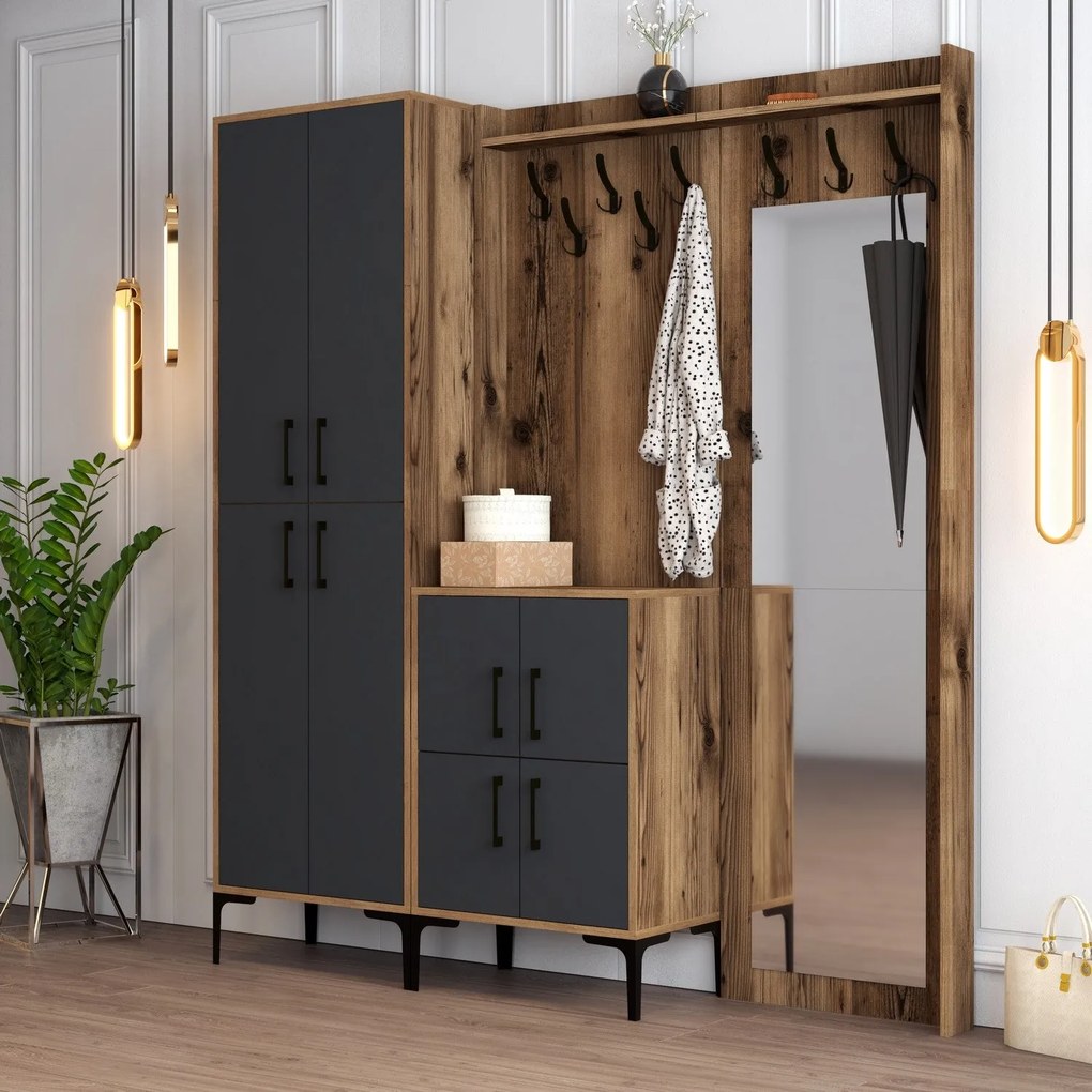 Cabideiro Berlin ABC – Nogueira e Antracite – 180x200x35 cm