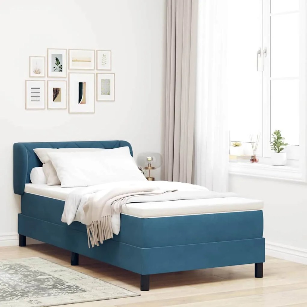 vidaXL Cama Box com colchão Azul escuro 100 x 200 cm Veludo