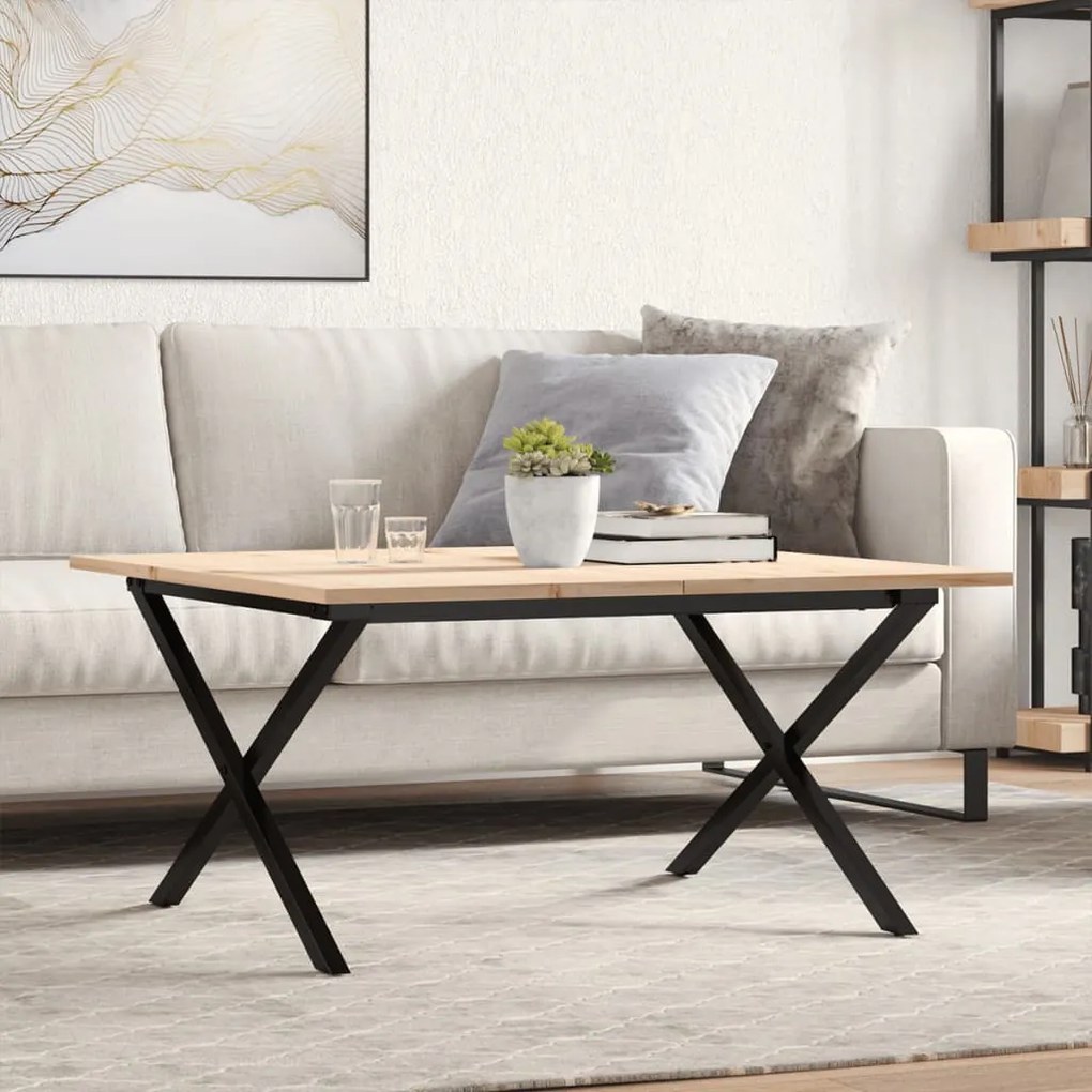 Mesa de centro estrutura em X 80x80x45 cm pinho e aço