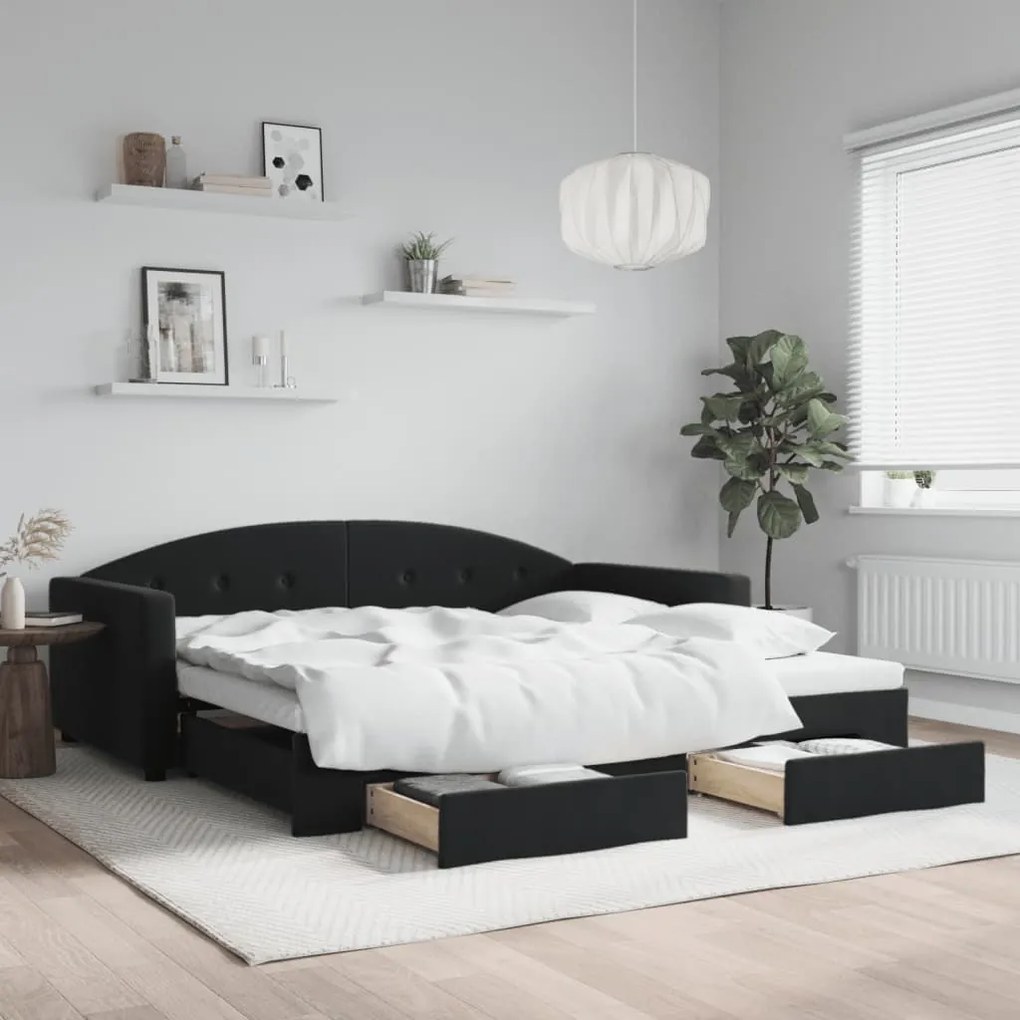 vidaXL Sofá-cama com gavetão e gavetas 100x200 cm veludo preto