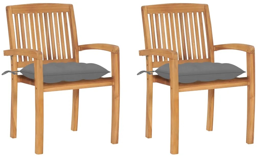 Cadeiras de jardim c/ almofadões cinzentos 2 pcs teca maciça
