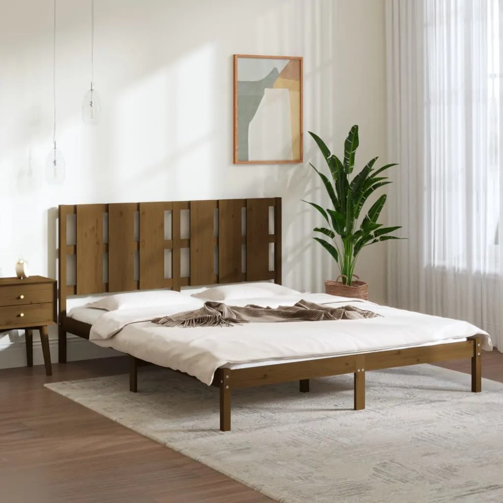 3105613 vidaXL Estrutura de cama 160x200 cm madeira pinho maciço castanho mel