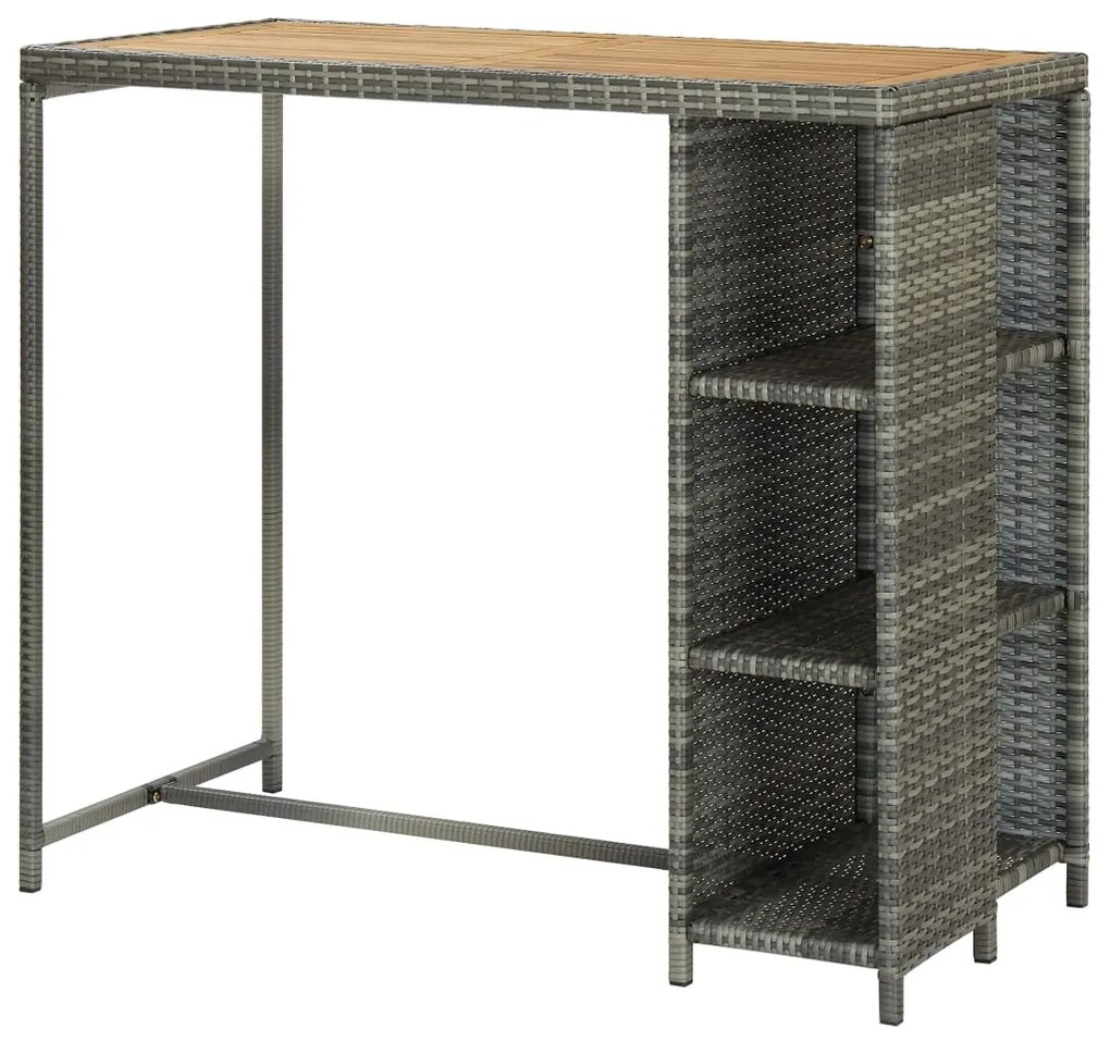 Mesa de bar com prateleiras 120x60x110 cm vime PE cinzento
