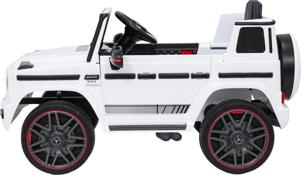 Carro elétrico para Crianças 2 a 5 anos 12V Mercedes G63 AMG LIFT Rodas de espuma EVA, assento Couro ecológico Branco