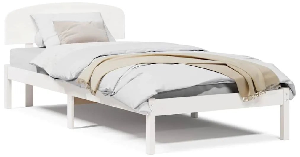 Estrado de Cama com Cabeceira Branca 80x200 cm Madeira Maciça de Pinho