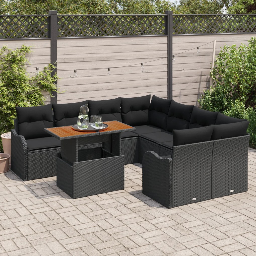 Conjunto de Sofá de Jardim vidaXL com 9 Peças e Almofadas de Rattan Pr