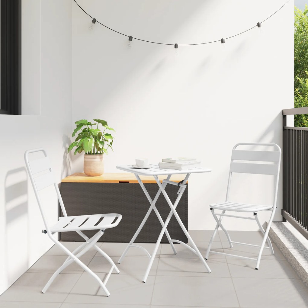 Conjunto de Bistrô Dobrável de 3 Peças vidaXL Branco em Aço
