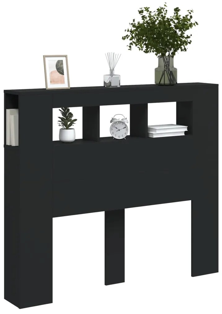 Cabeceira cama c/ LEDs 120x18,5x103,5 cm deriv. madeira preto