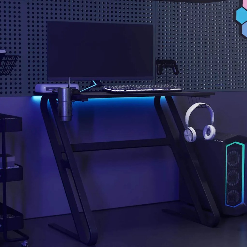 Secretária de gaming c/ pernas em forma de ZZ 90x60x75 cm preto