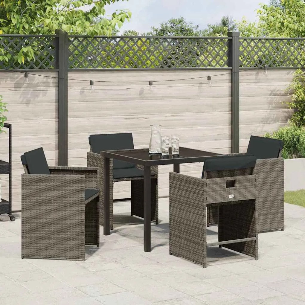 Conjunto de Jantar de Jardim 5 Peças com Almofadas Cinza Rattan Poliés