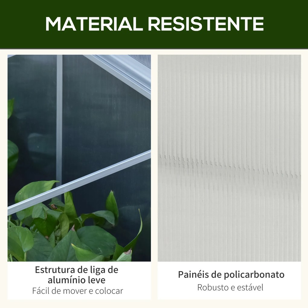 Outsunny Estufa de Jardim Alumínio Policarbonato Transparente Viveiro para Plantas Culturas 180x51x51cm