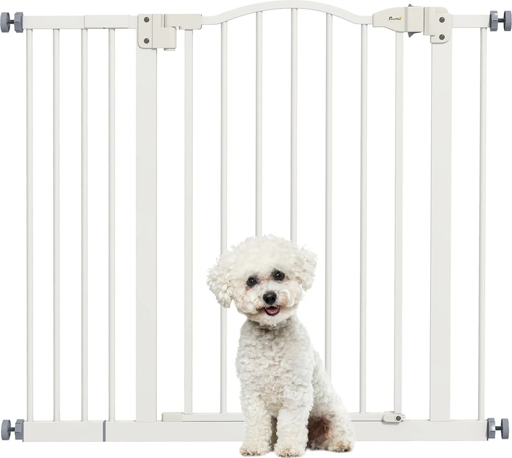 Barreira de Segurança para Cães com Largura Ajustável 74-94 cm e Extensão para Escadas e Portas Branco