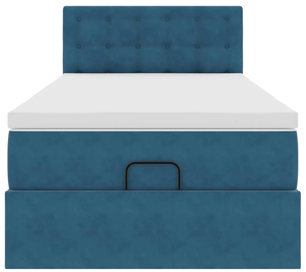 Estrutura cama otomana com colchão azul escuro 90x190cm veludo