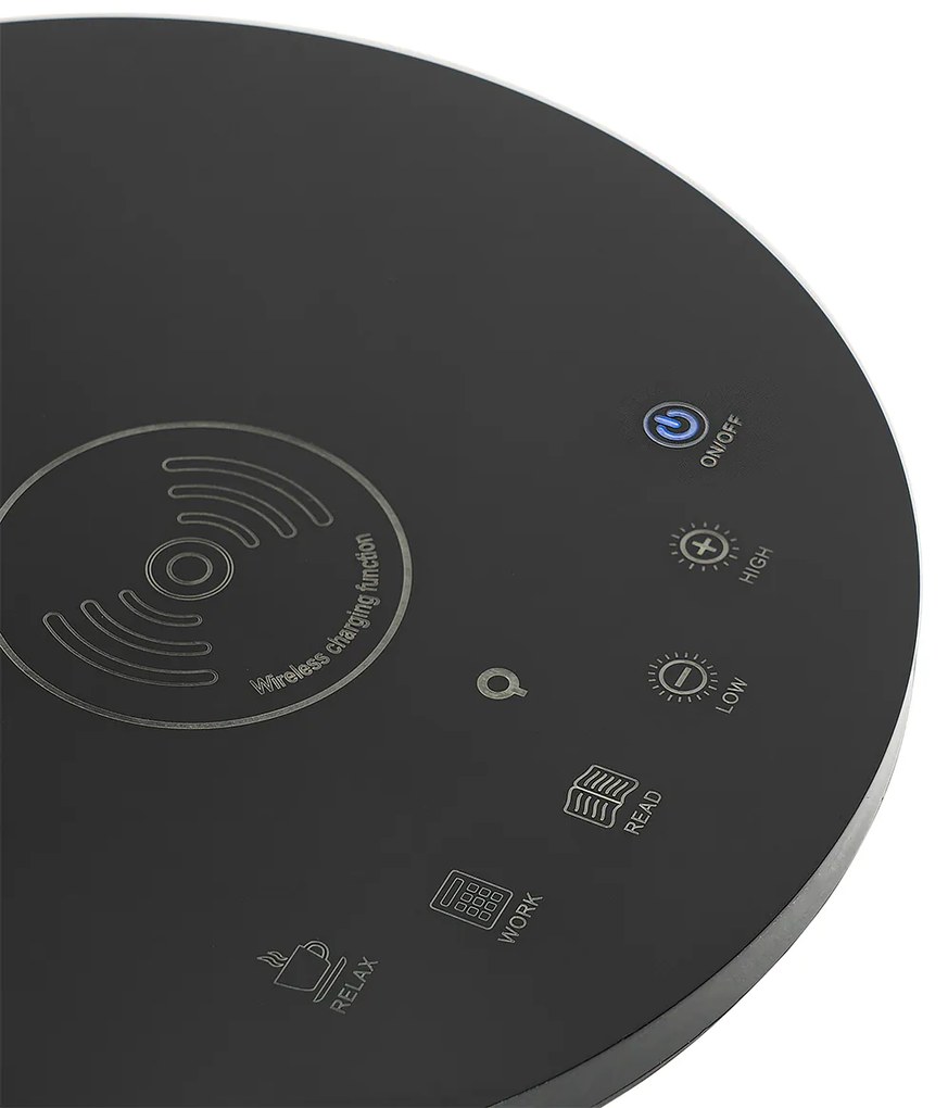 Candeeiro de mesa design preto com LED, toque e carregamento por indução - Don Moderno