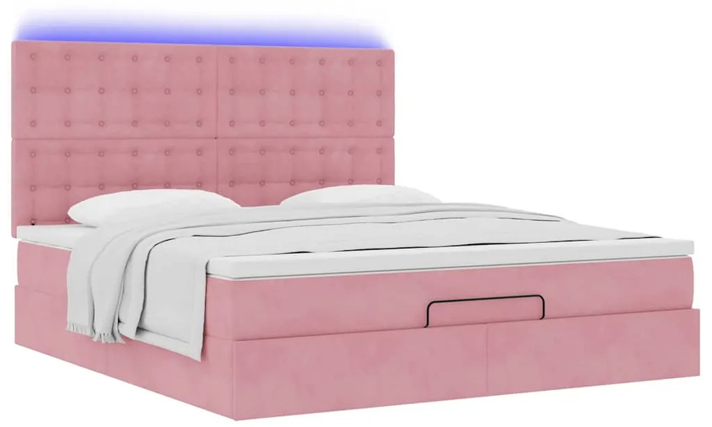 Estrutura de cama otomana com colchões 160x200 cm veludo rosa