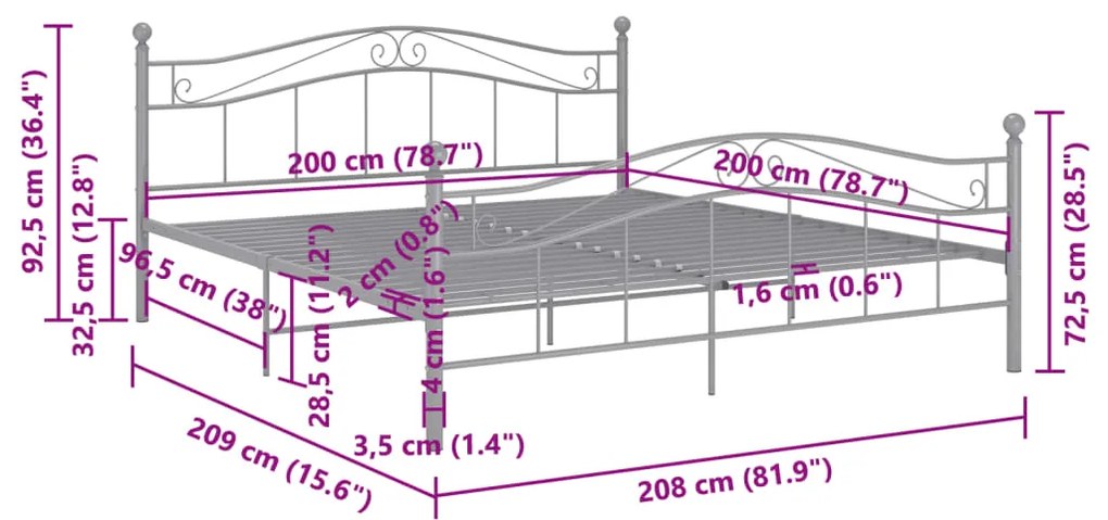 Estrutura de cama 200x200 cm metal cinzento