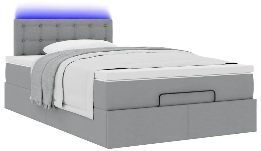 Cama otomana com colchão 120x190 cm tecido cinzento claro