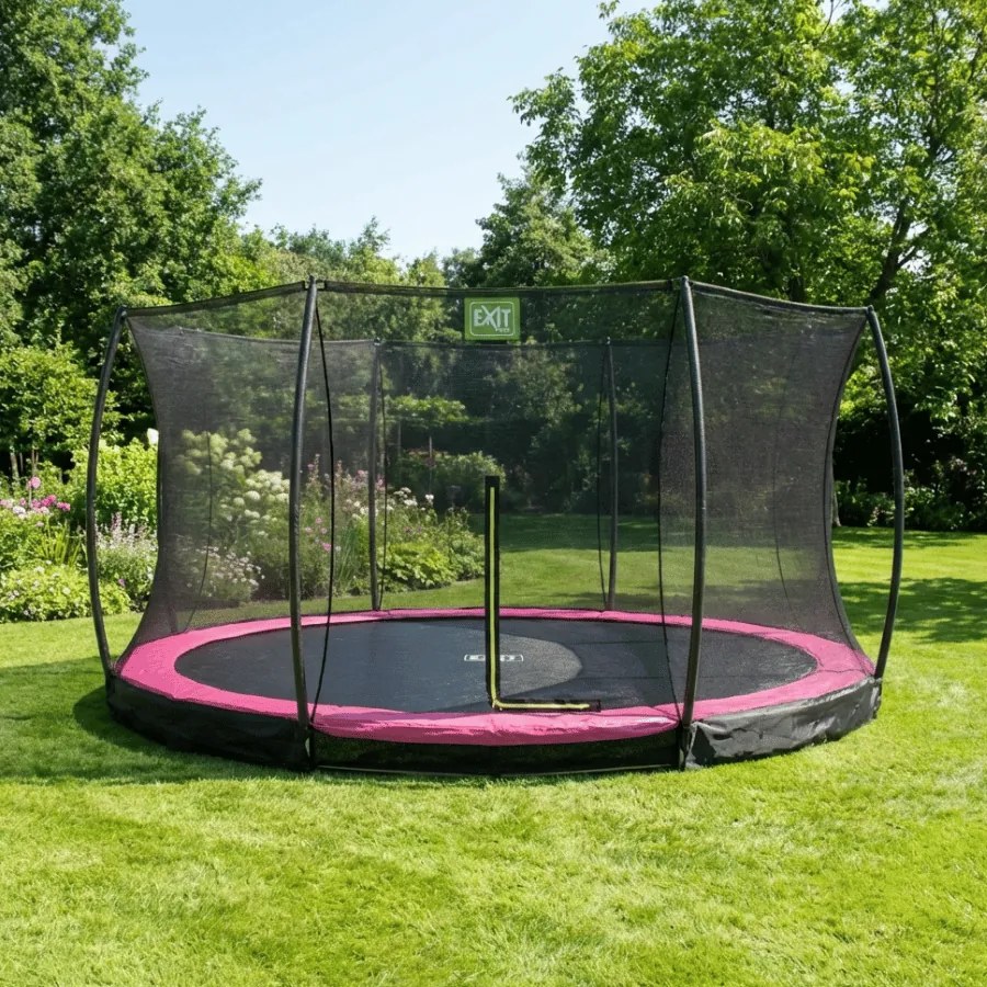 Trampolim redondo chão Silhouette ø427 cm com rede de segurança - rosa