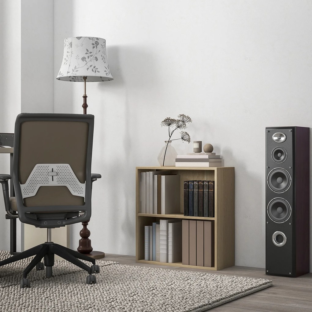 Estante com 2 compartimentos e prateleira ajustável, 60 x 24 x 63 cm, efeito de madeira natural
