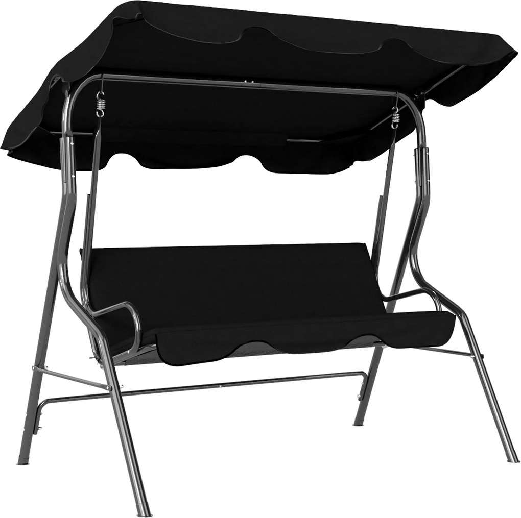 Outsunny Baloiço de Jardim de 2-3 Lugares com Toldo Ajustável Impermeável e Estrutura de Aço para Pátio Varanda 170x110x153 cm Preto | Aosom Portugal