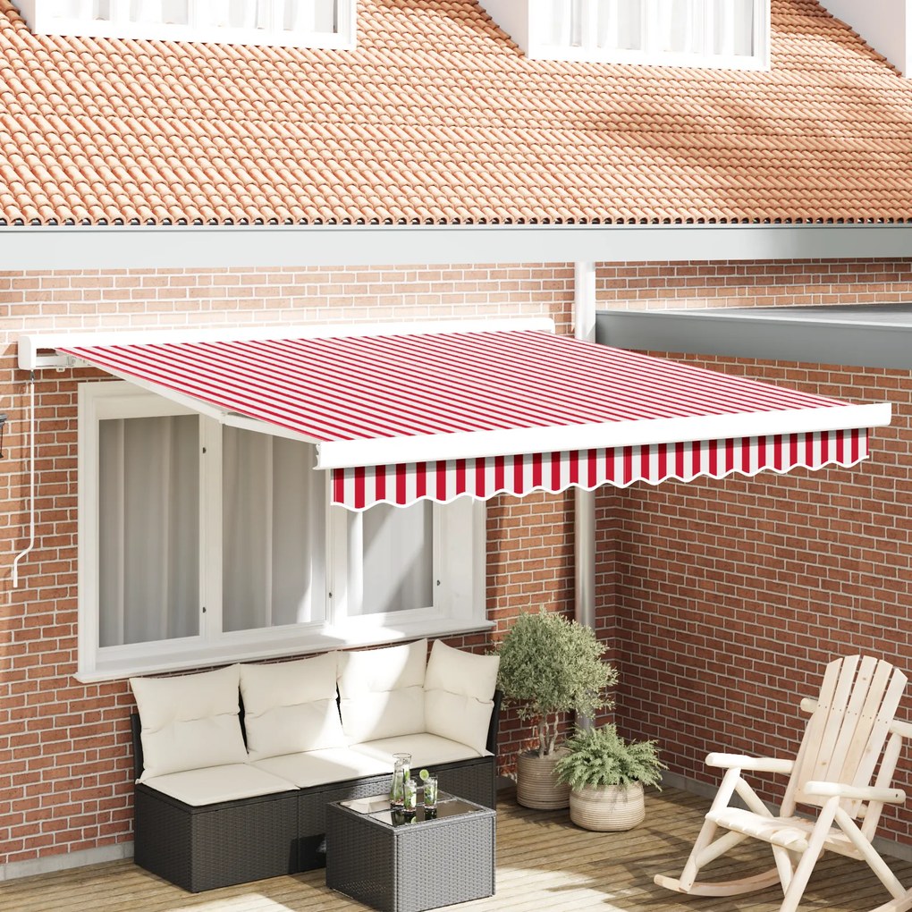 vidaXL Toldo retrátil manual listrado vermelho e branco 300x250 cm