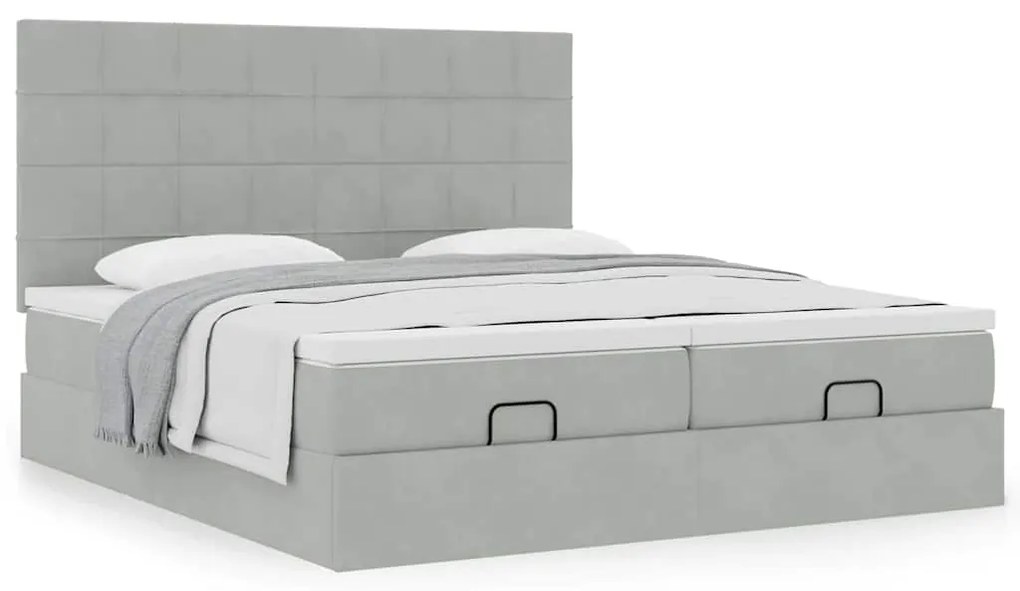 Estrutura cama otomana colchões 180x200cm veludo cinzento claro
