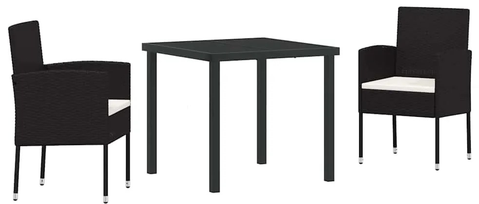 Conjunto de Jantar de Jardim de 3 Peças com Almofadas - Preto Polyratt