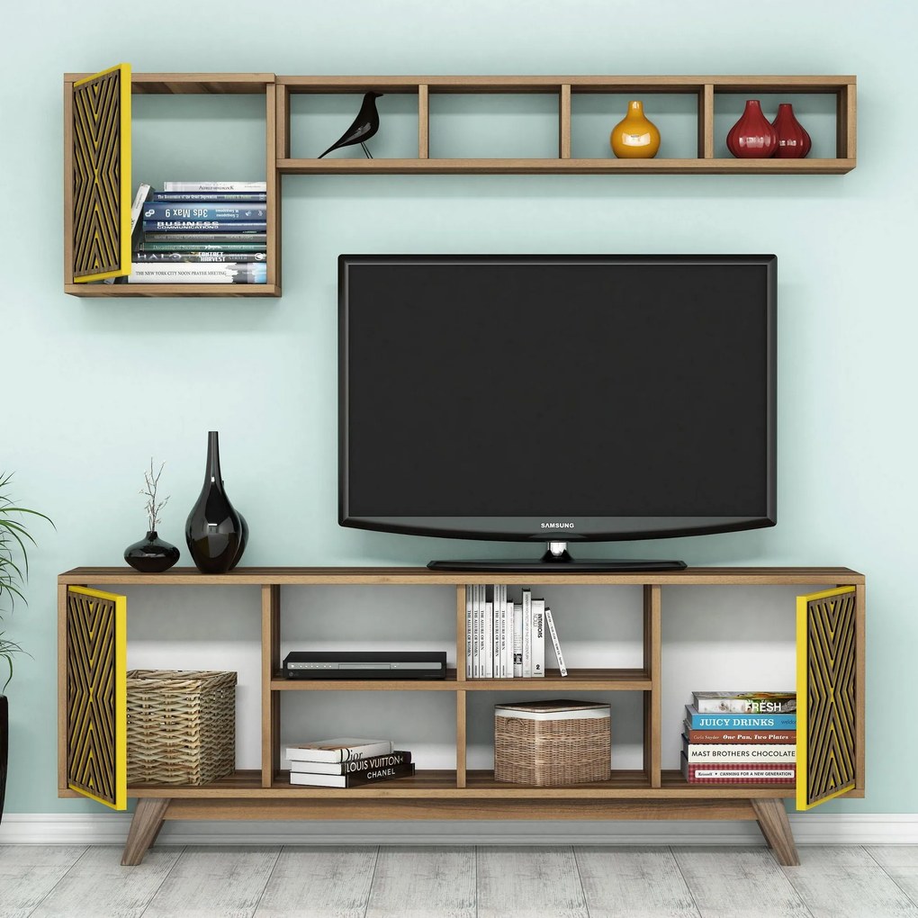 Conjunto de Mobiliário de Sala de Estar Inci – Nogal – TV Unit: 160x56
