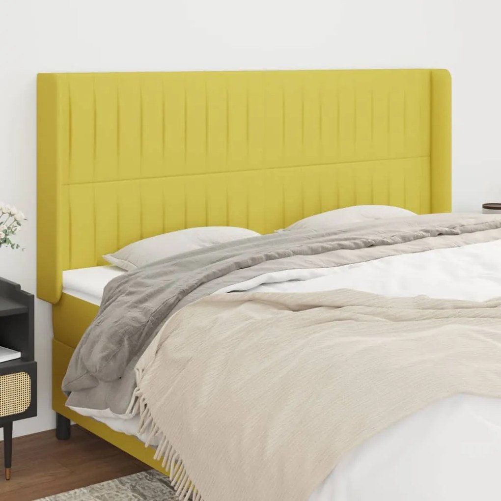 vidaXL Cabeceira de cama c/ abas tecido 183x16x118/128 cm verde