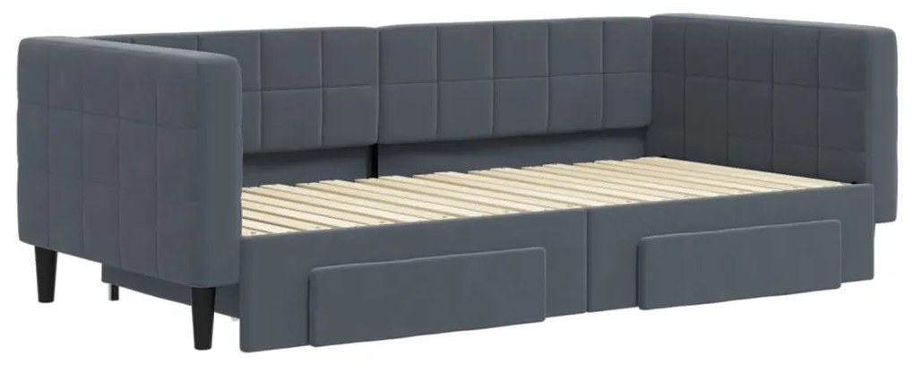Sofá-cama c/ gavetão e gavetas 90x190 cm veludo cinzento-escuro