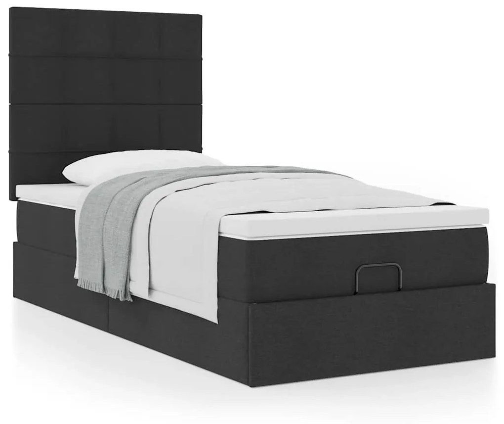 Estrutura de cama otomana com colchão 100x200cm tecido preto