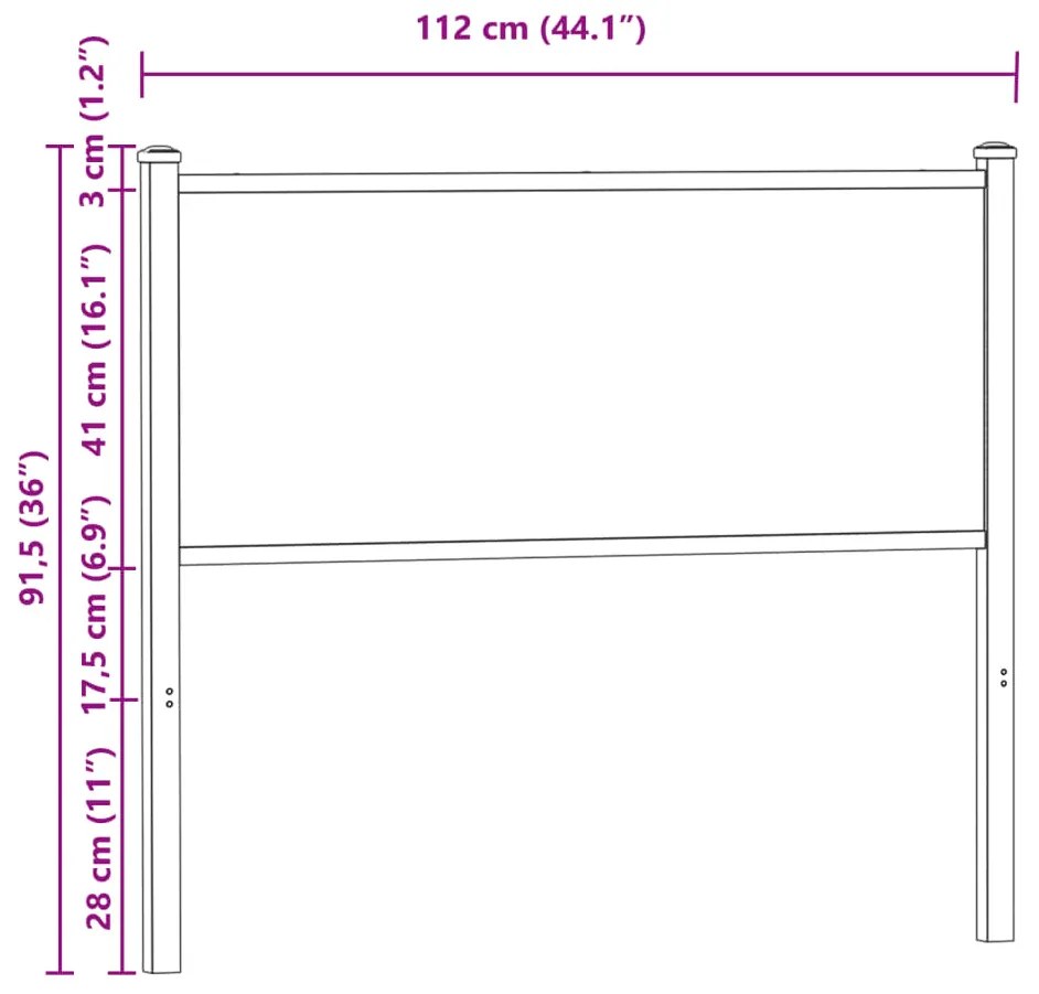 Cabeceira de cama 107 cm derivados madeira/aço carvalho sonoma