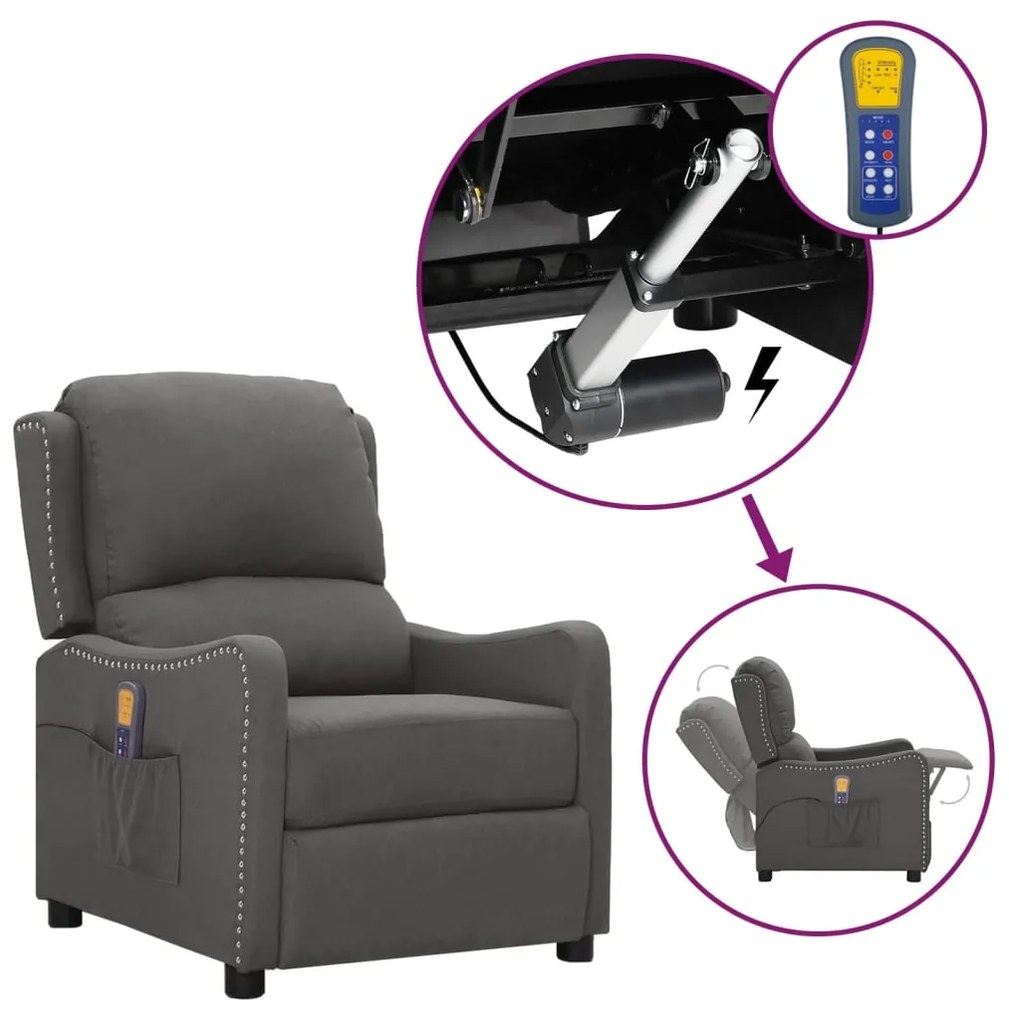 vidaXL Poltrona de massagens elevatória tecido cinzento-escuro