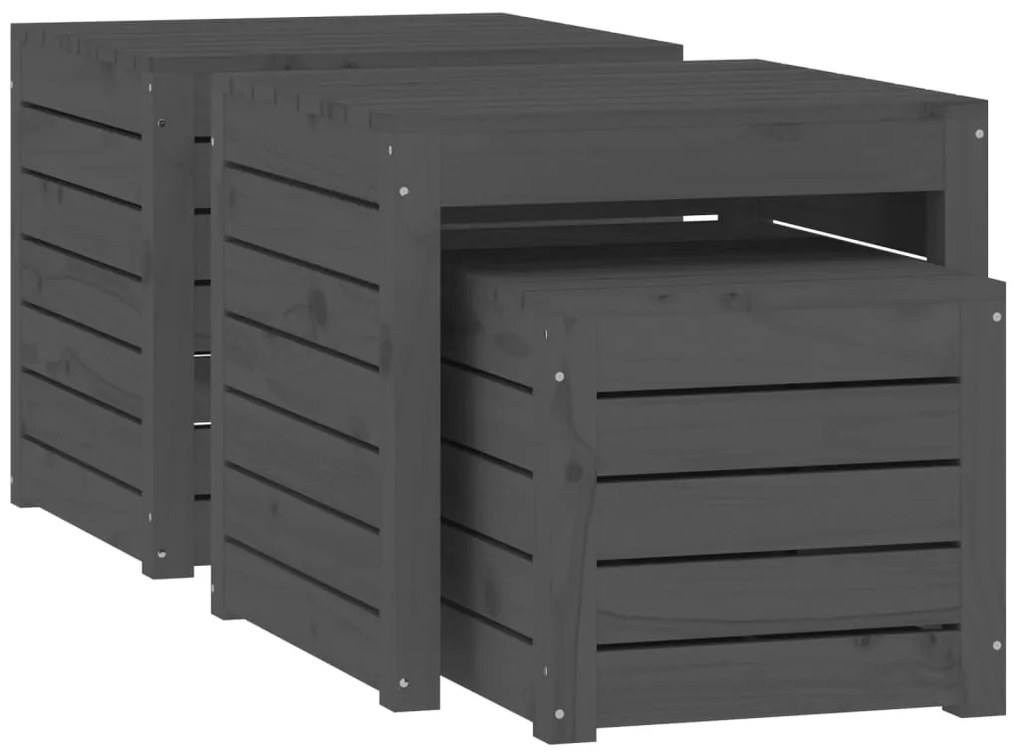 3 pcs conjunto de caixas de jardim pinho maciço cinzento