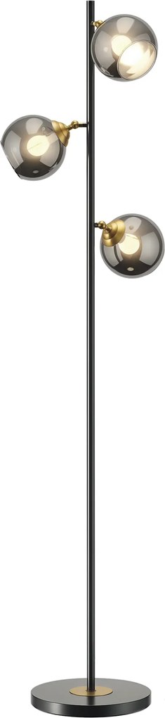 Candeeiro de pé para sala de estar em metal com 3 abajures esféricos em metal cromado, 40 W, Ø 36 x 162 cm (altura), preto e cinzento