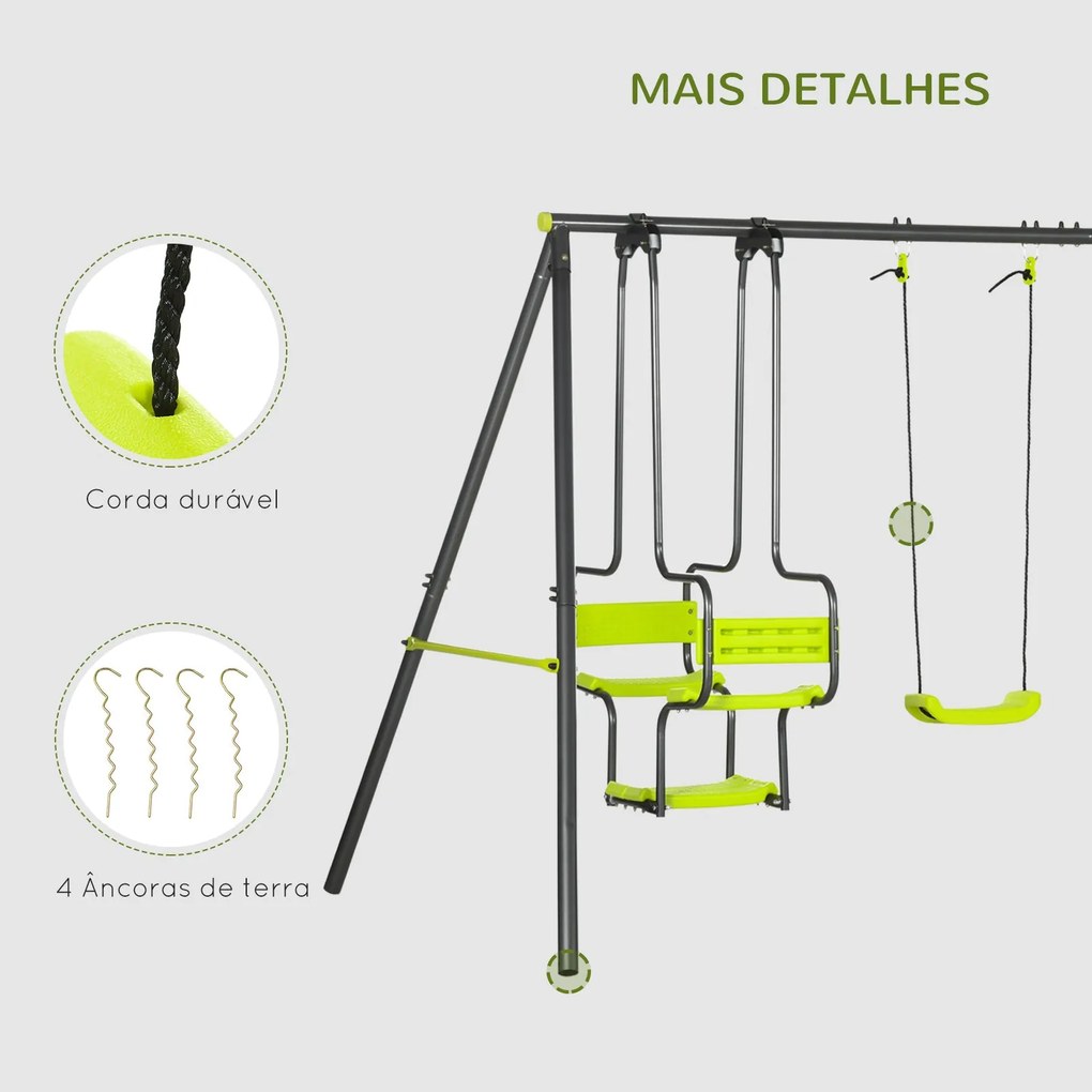 Conjunto de Baloiços Infantil com 2 Baloiços Baloiço Duplo e Estrutura