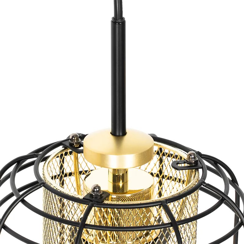 Candeeiro suspenso de design preto com 3 luzes alongadas douradas - Gaze Design