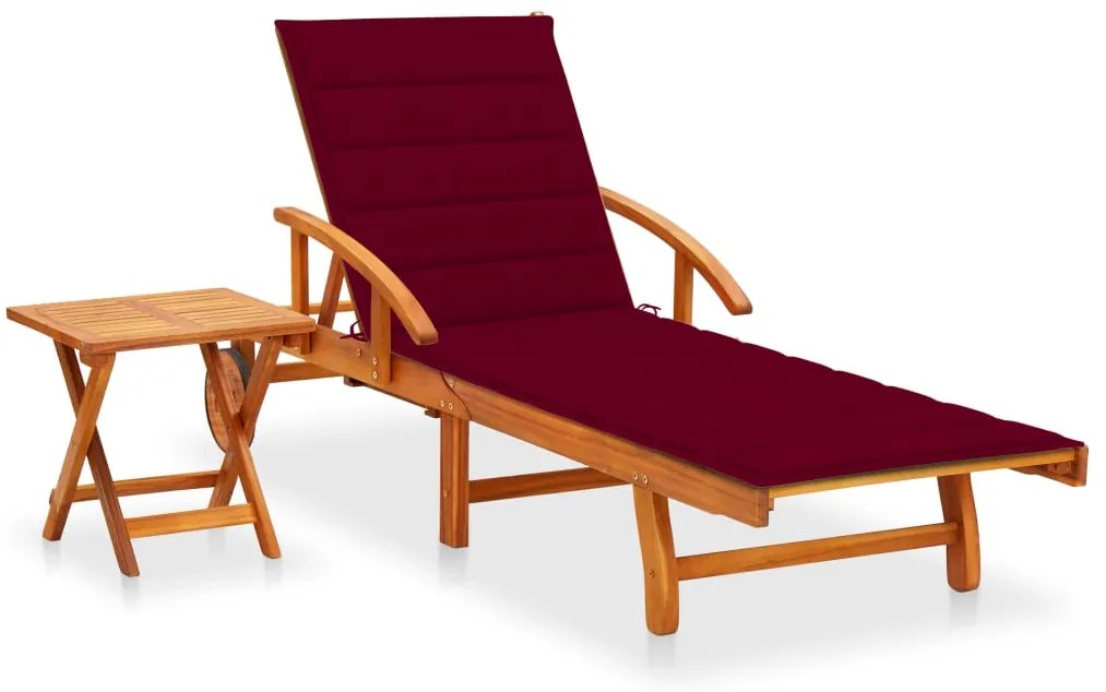 Espreguiçadeira de jardim com mesa e almofadão acácia maciça