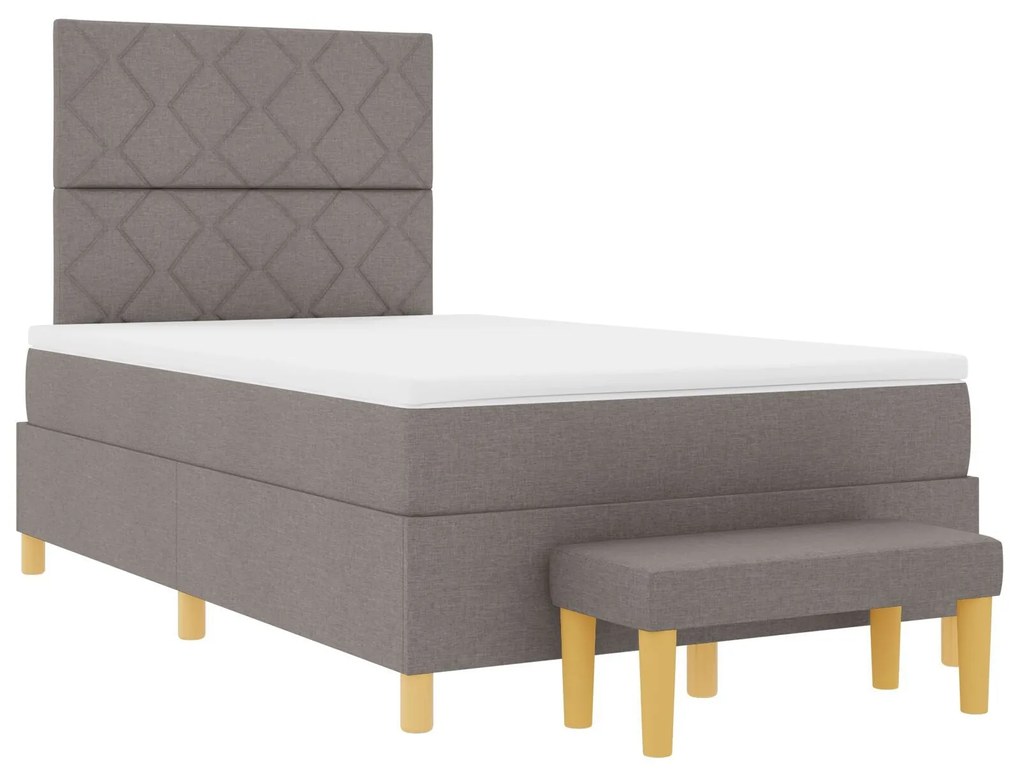 Cama Box Spring com Colchão & Banco Taupe 120x200 cm Tecido