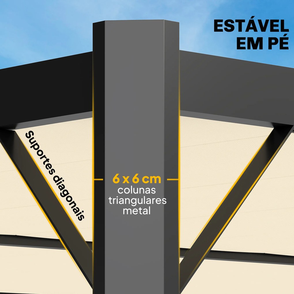 Pérgola de Jardim 3x4 m com Proteção UPF50+ Gazebo com Telhado Ajustável Estrutura Metálica para Exterior Creme
