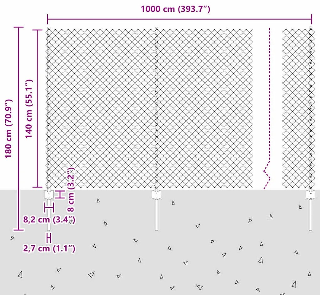 Cerca de Chain Link com 20 U Posts Prateado 1.4x10 m Aço