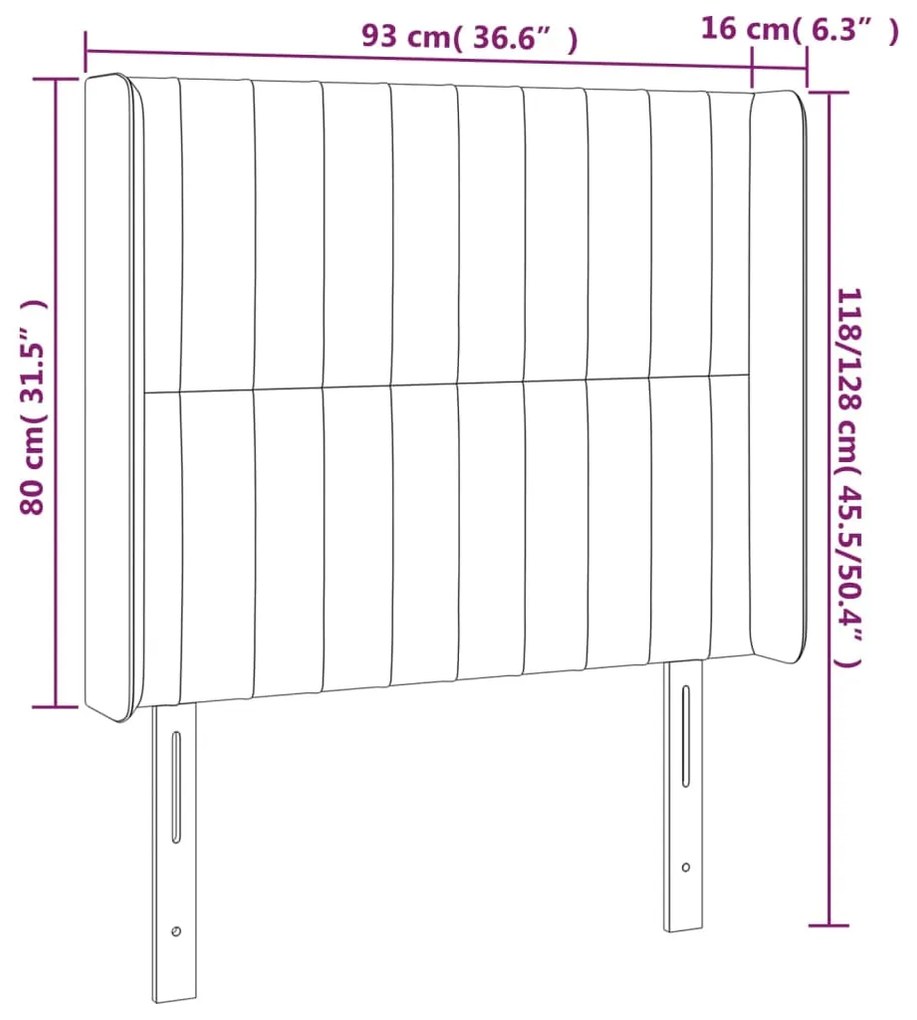 Cabeceira cama c/ luzes LED veludo 93x16x118/128 cm cinza-claro