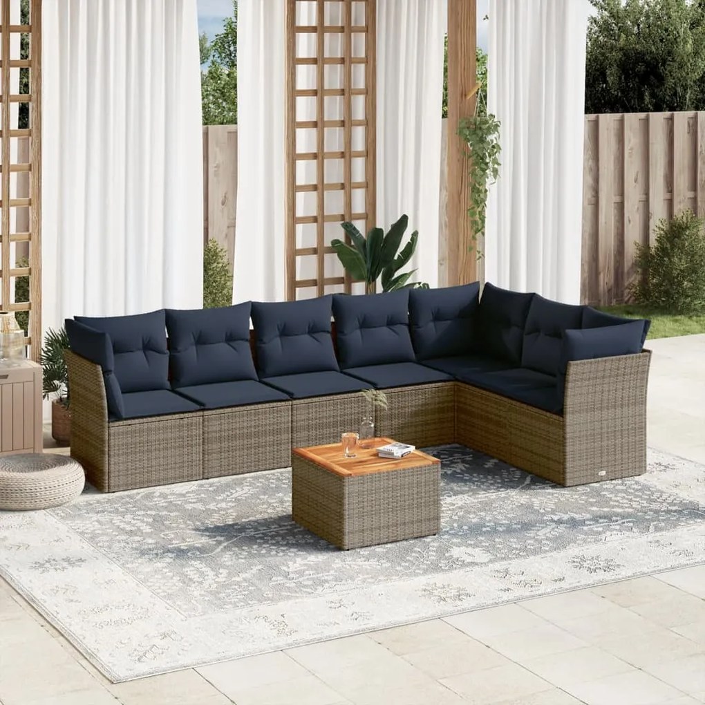 vidaXL 8 pcs conjunto sofás p/ jardim c/ almofadões vime PE cinzento