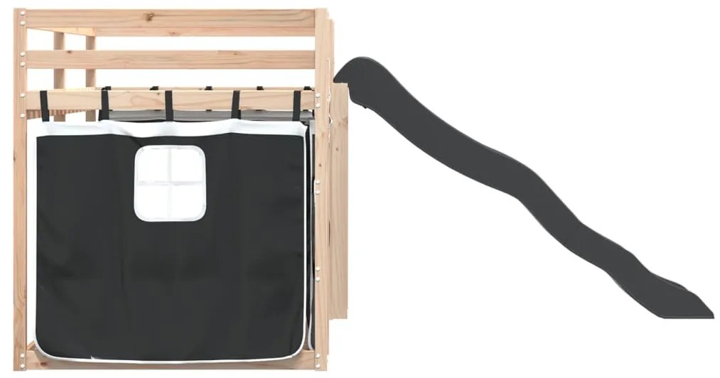 Beliche com escorrega e cortinas 90x190 cm branco e preto