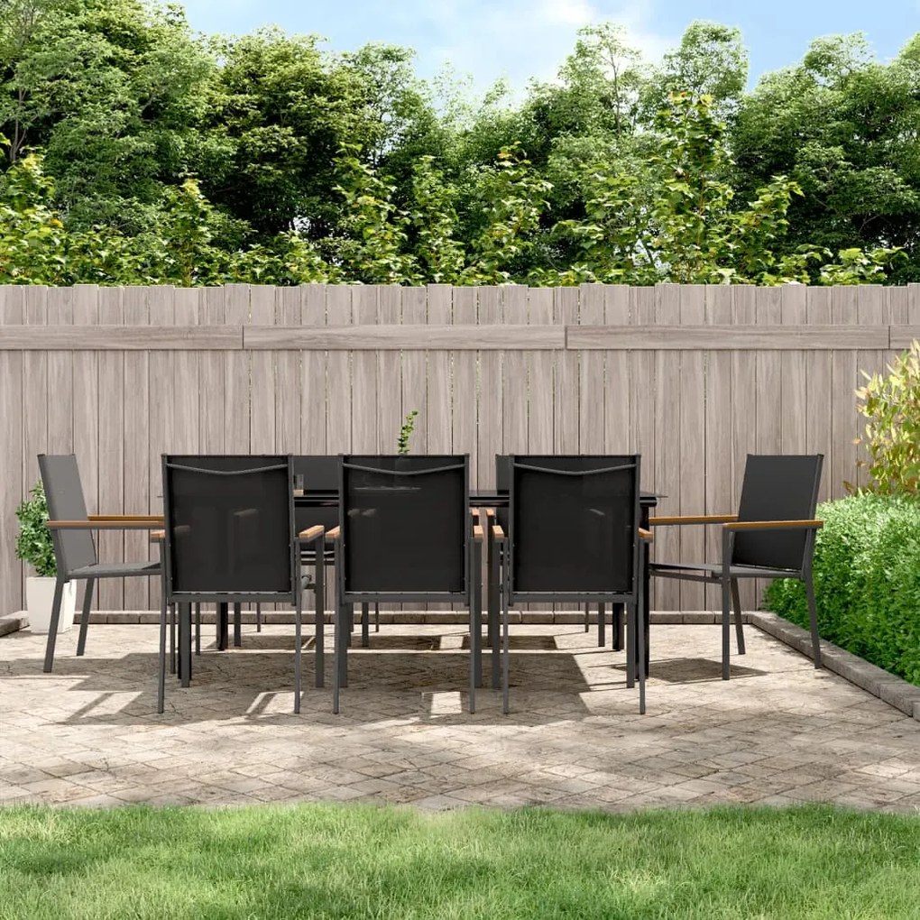 9 pcs conjunto de jantar para jardim textilene e aço preto